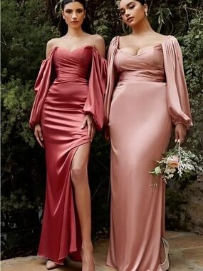 Elegant Off-Shoulder Satin Maxi Dress in Sunset Rust